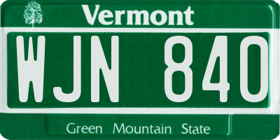 VT license plate WJN840