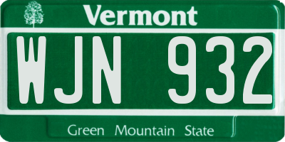 VT license plate WJN932