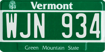 VT license plate WJN934