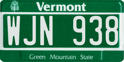 VT license plate WJN938