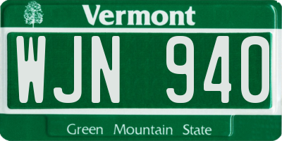 VT license plate WJN940