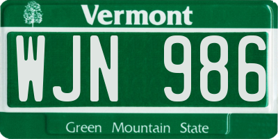 VT license plate WJN986