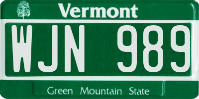 VT license plate WJN989