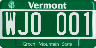 VT license plate WJO001