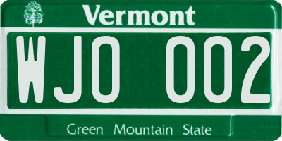 VT license plate WJO002