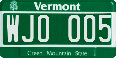 VT license plate WJO005