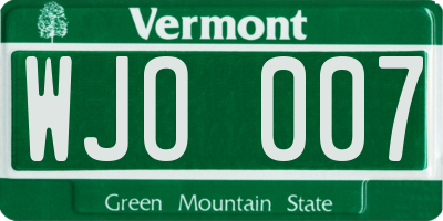 VT license plate WJO007