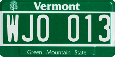 VT license plate WJO013