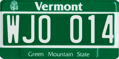VT license plate WJO014