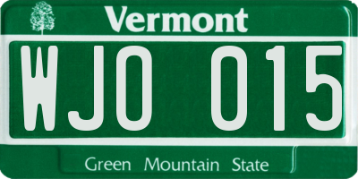 VT license plate WJO015