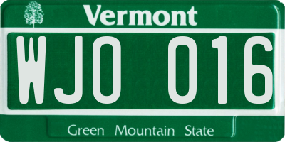 VT license plate WJO016