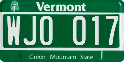 VT license plate WJO017