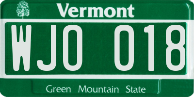 VT license plate WJO018