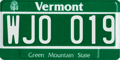 VT license plate WJO019
