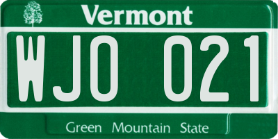 VT license plate WJO021
