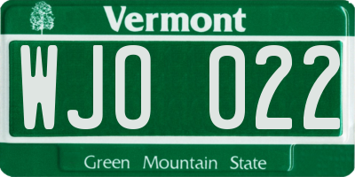 VT license plate WJO022