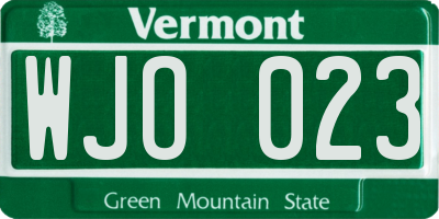 VT license plate WJO023