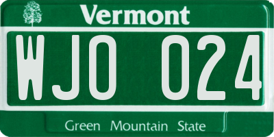 VT license plate WJO024