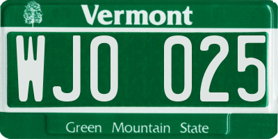 VT license plate WJO025