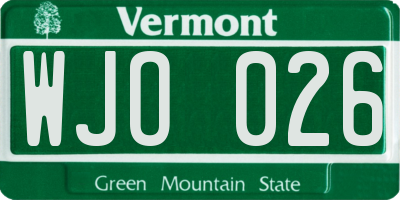 VT license plate WJO026
