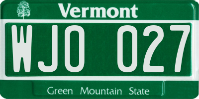 VT license plate WJO027