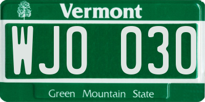 VT license plate WJO030