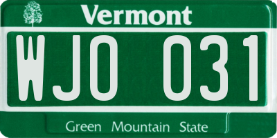 VT license plate WJO031