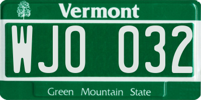 VT license plate WJO032