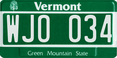 VT license plate WJO034
