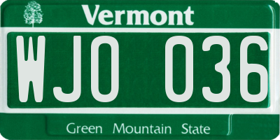 VT license plate WJO036