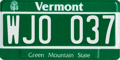 VT license plate WJO037