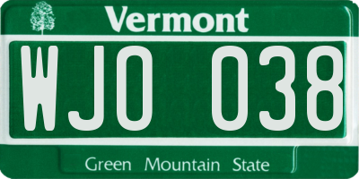 VT license plate WJO038
