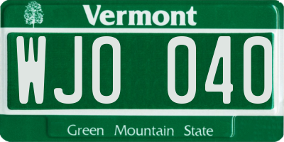 VT license plate WJO040