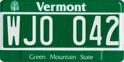 VT license plate WJO042