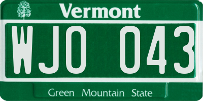 VT license plate WJO043
