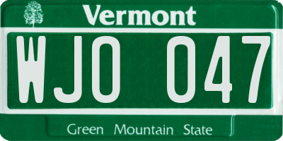 VT license plate WJO047
