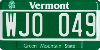 VT license plate WJO049