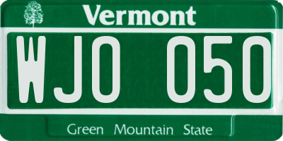VT license plate WJO050