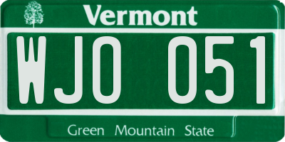 VT license plate WJO051