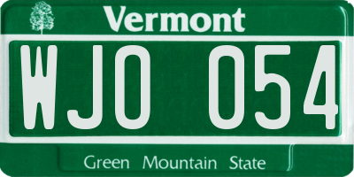 VT license plate WJO054