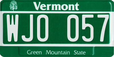 VT license plate WJO057