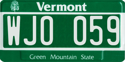 VT license plate WJO059