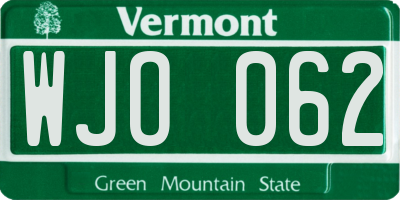 VT license plate WJO062