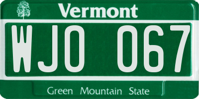 VT license plate WJO067