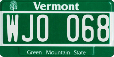 VT license plate WJO068