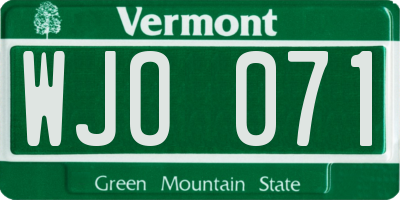 VT license plate WJO071