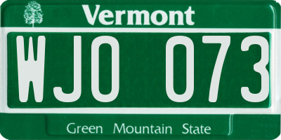 VT license plate WJO073
