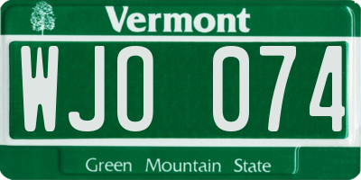 VT license plate WJO074