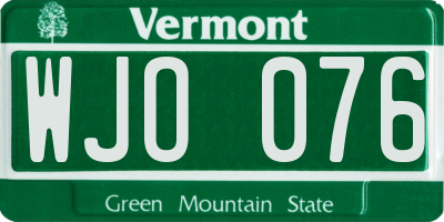 VT license plate WJO076