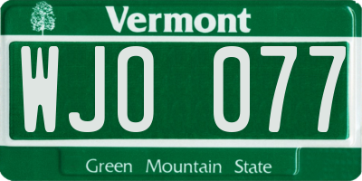 VT license plate WJO077
